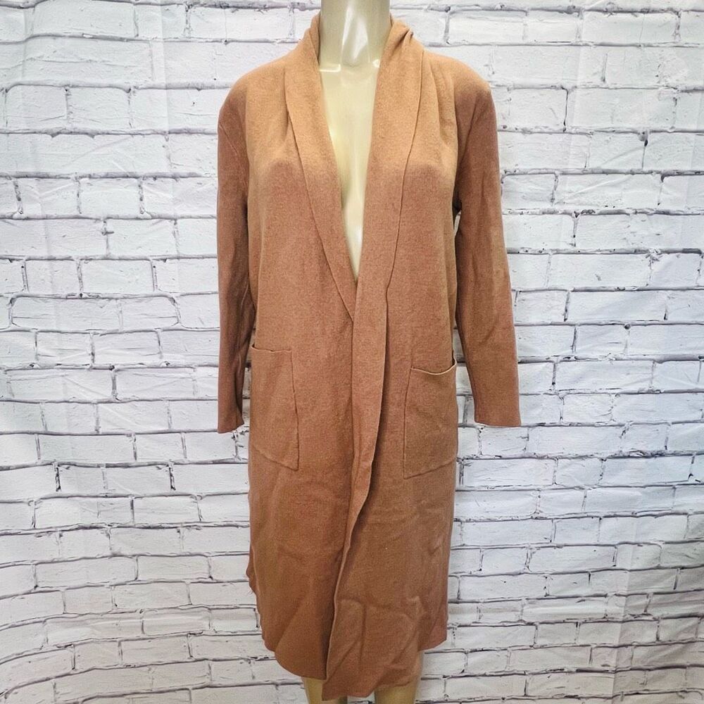 Maxsport Womens Camel Open Front Knit Longline Sweater Duster Cardigan Sz Small